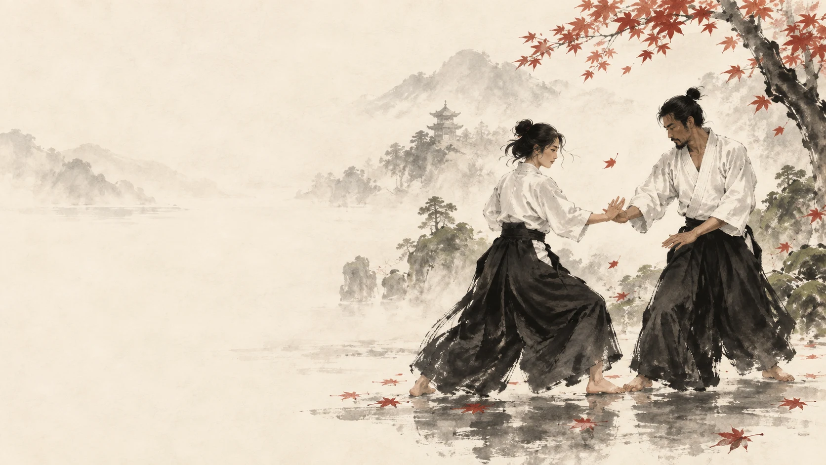 Zwei Aikido-Übende in kreisender Bewegung